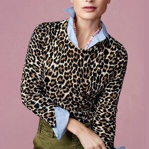J. Crew | crew neck leopard print cotton sweater